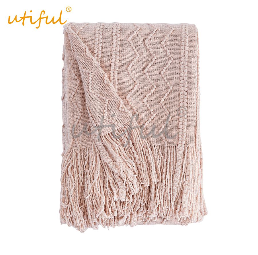 wave warp knitting tassel throw